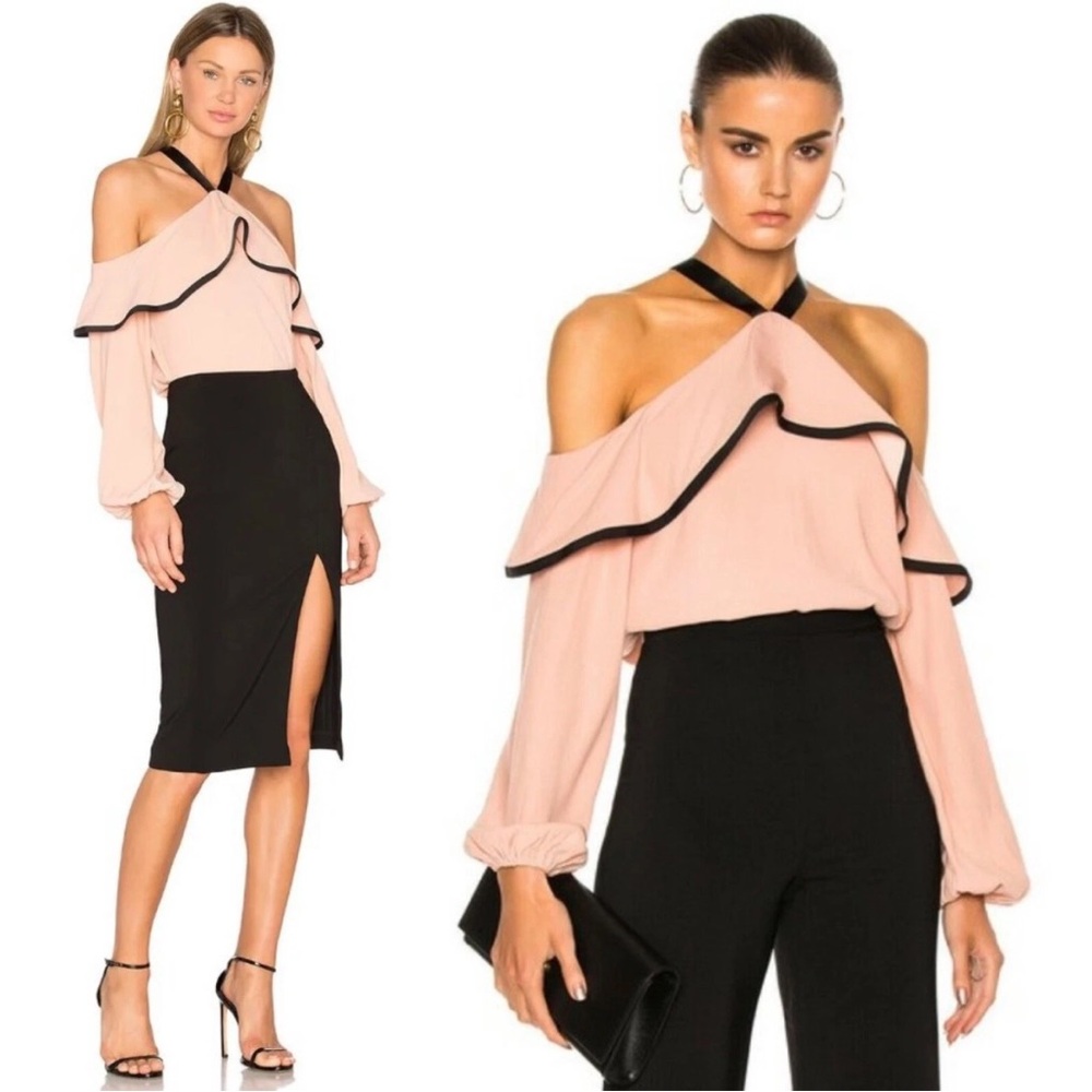 Alexis Malia Cold Shoulder Halter Neck Blouse in Pink blush